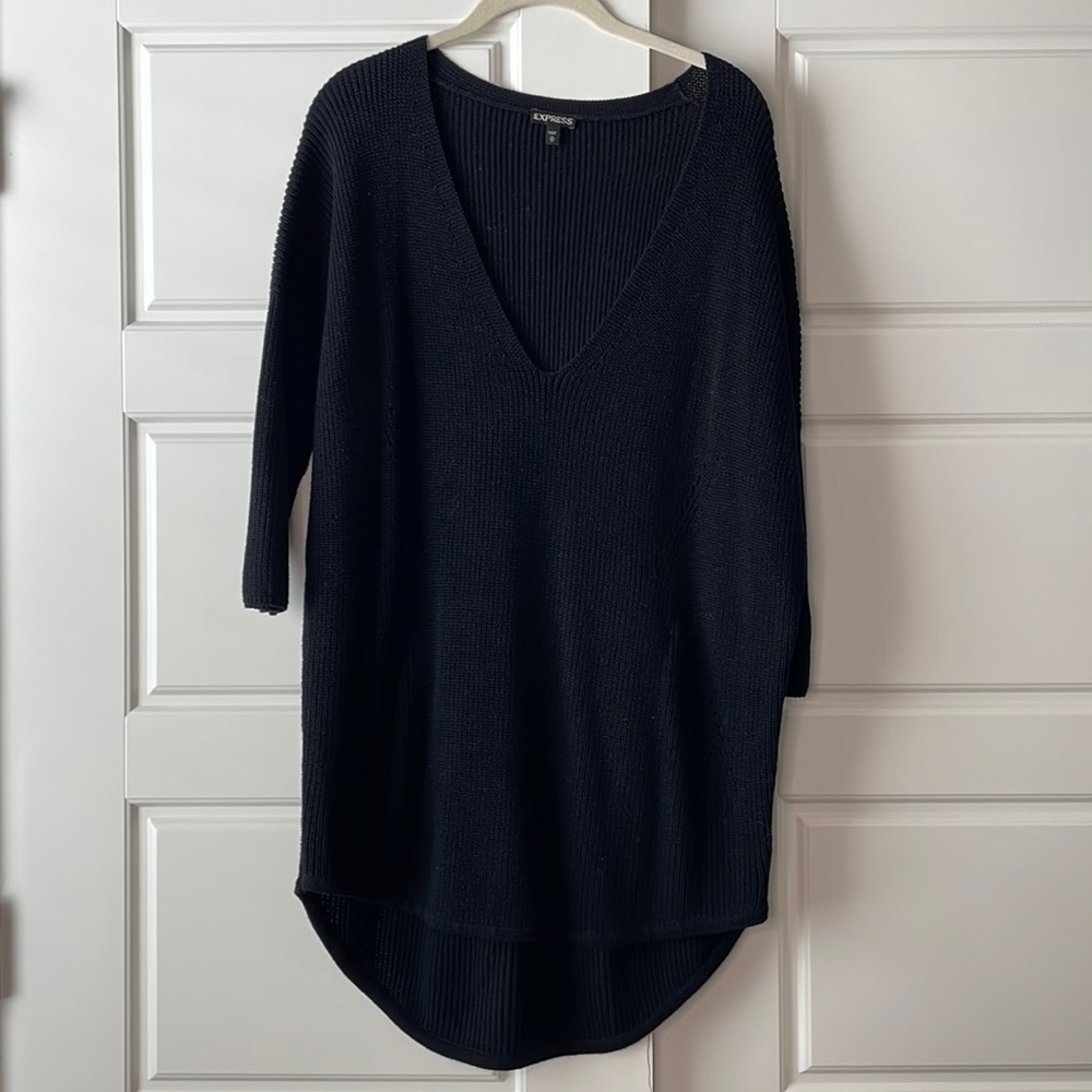 Express medium long vneck black sweater